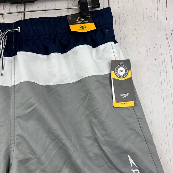 Speedo Large Comfort Stretch Sun Protection Shorts Pants Gray Men New - Picture 2 of 11